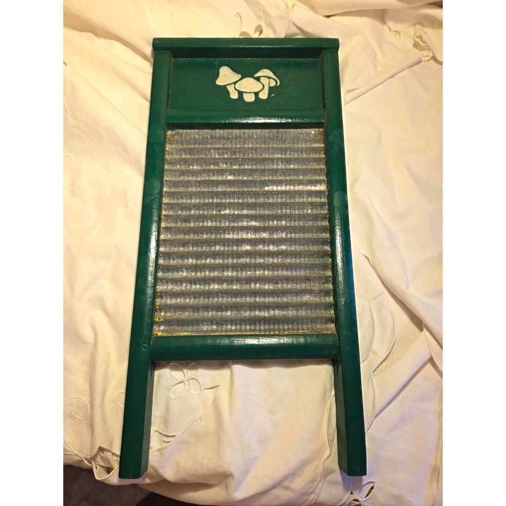 Green Wood & Metal Washboard 18in Free Standing Laundry Scrub Board